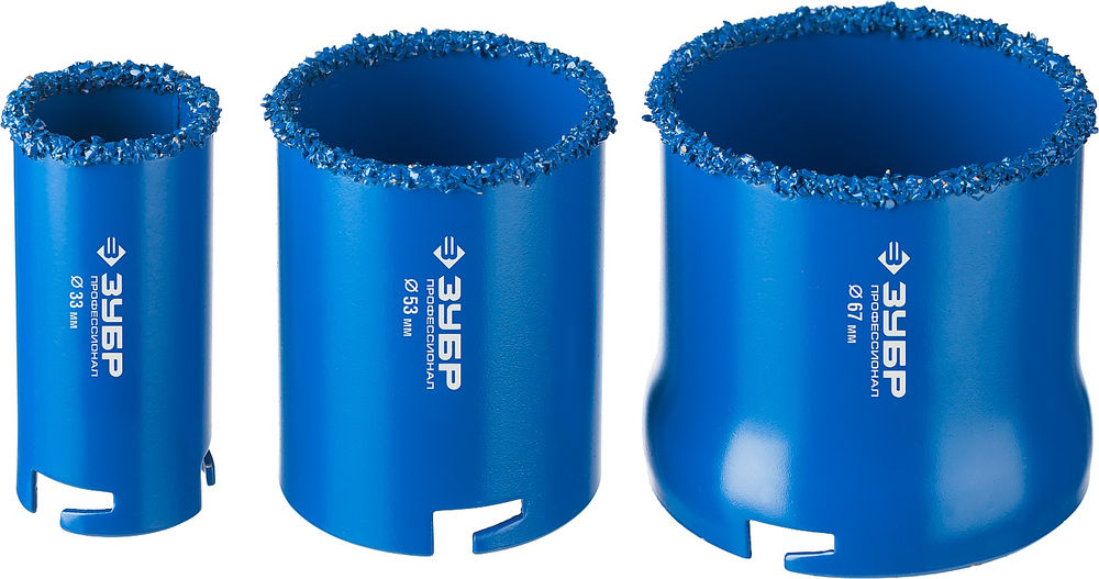 Набор кольцевых коронок 5 шт, d 33/53/67 мм, карбид вольфрама ЗУБР Профессионал 33350-H5