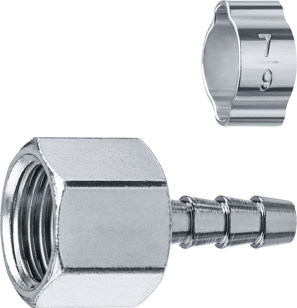 Переходник штуцер «елочка» 6 мм - 1/4F с обжимным хомутом ЗУБР Профессионал 64923-1/4-06