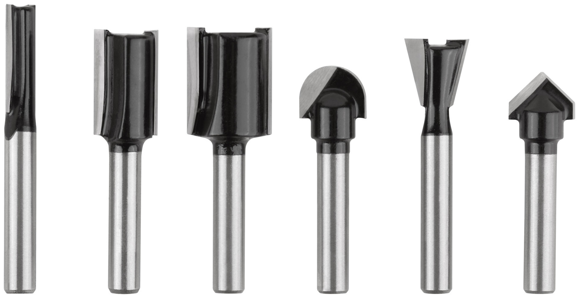 Фрезы по дереву кромочные, набор 6 шт., деревянный бокс, хвостовик 6 мм (36566)