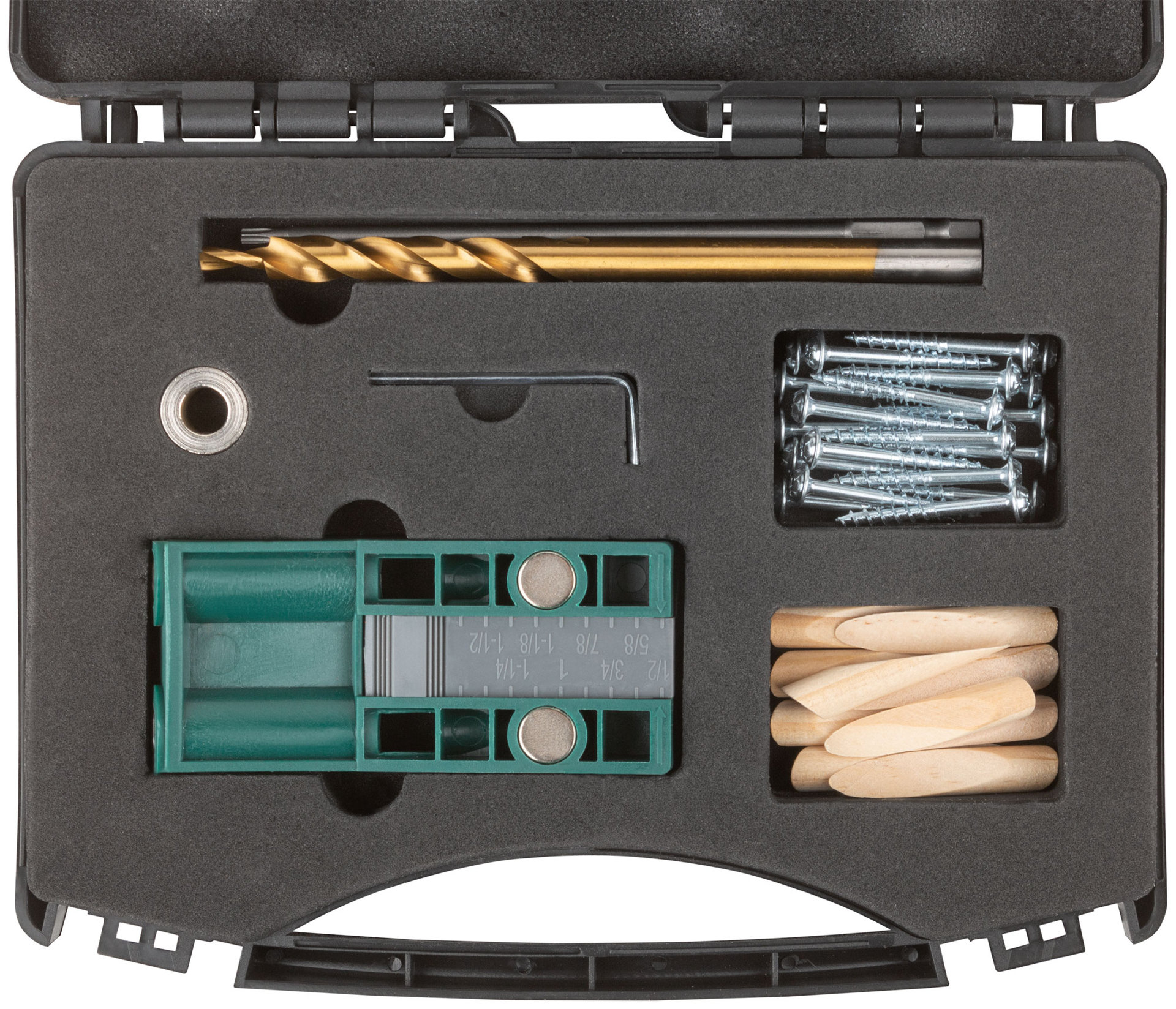 Кондуктор для глухих отверстий с ограничителем глубины двойной, пластиковый кейс (36417)