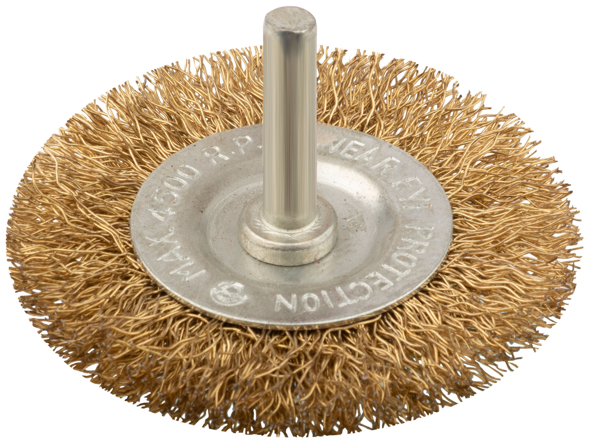 Корщетка дисковая прямая, со шпилькой, стальная латунированная волнистая проволока 63 мм (38463)