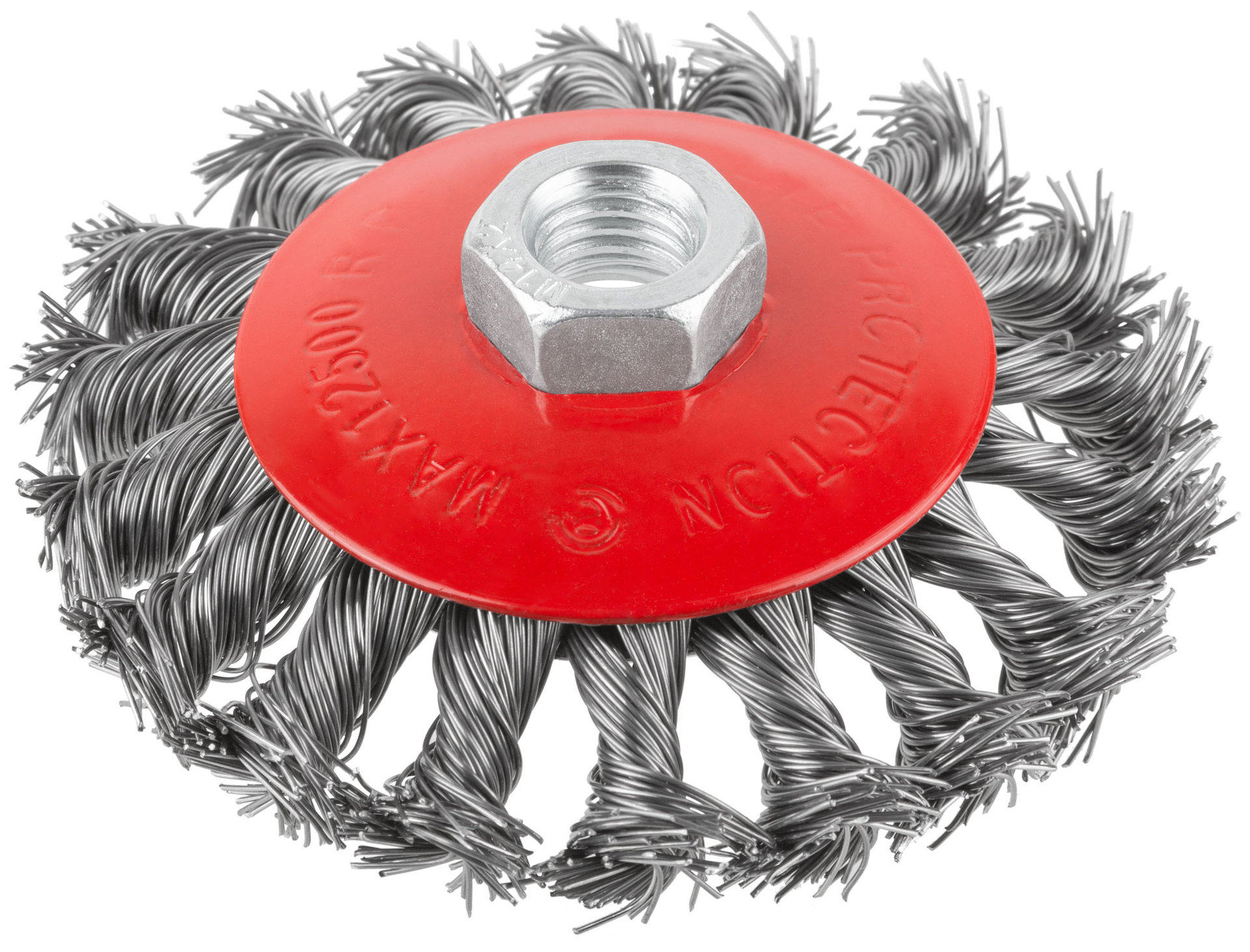 Корщетка-колесо с наклоном, гайка М14, стальная витая проволока 100 мм (39033)