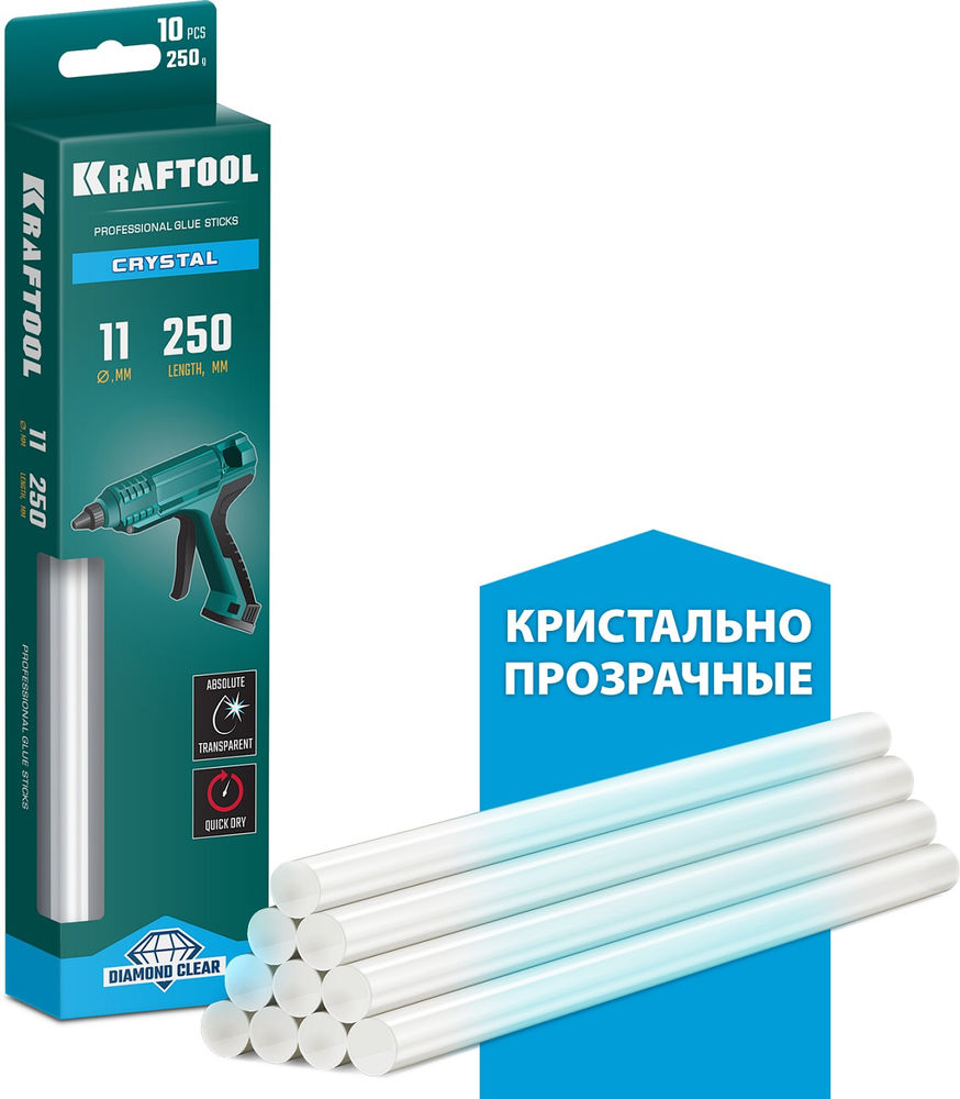 Клеевые стержни 11?250 мм Cristal кристально прозрачные 10 шт KRAFTOOL 06846-10