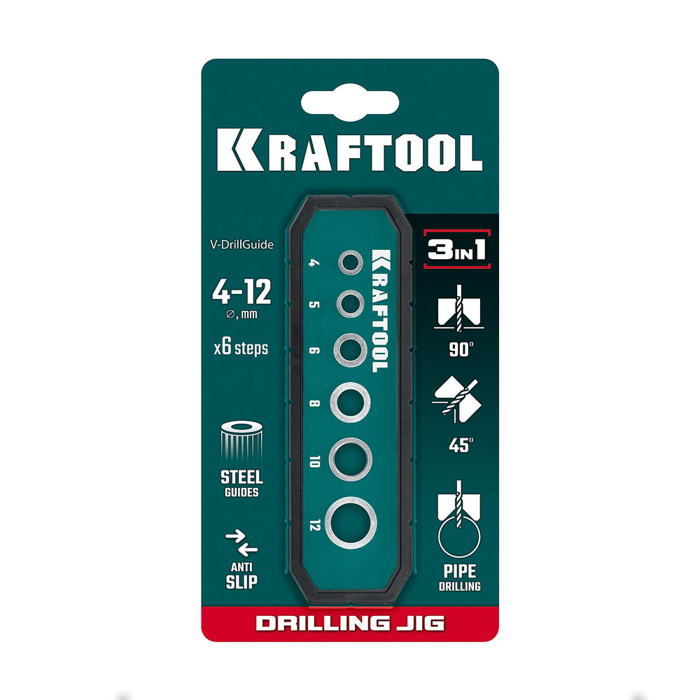 Кондуктор для сверления под углом 45° и 90° Woodsniper 121, 6 отверстий 4–12 мм KRAFTOOL 30073