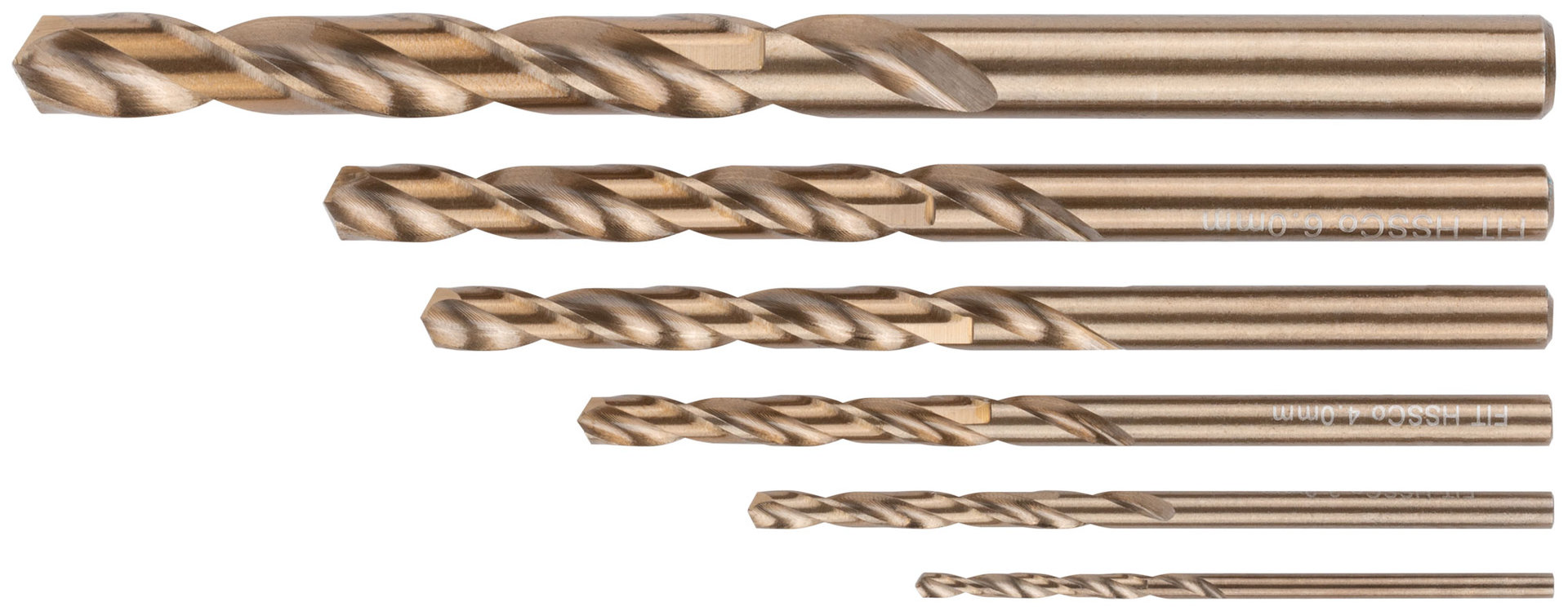 Набор сверл HSS по металлу с добавкой кобальта 5%, 6 шт. (2-3-4-5-6-8 мм) (34013)