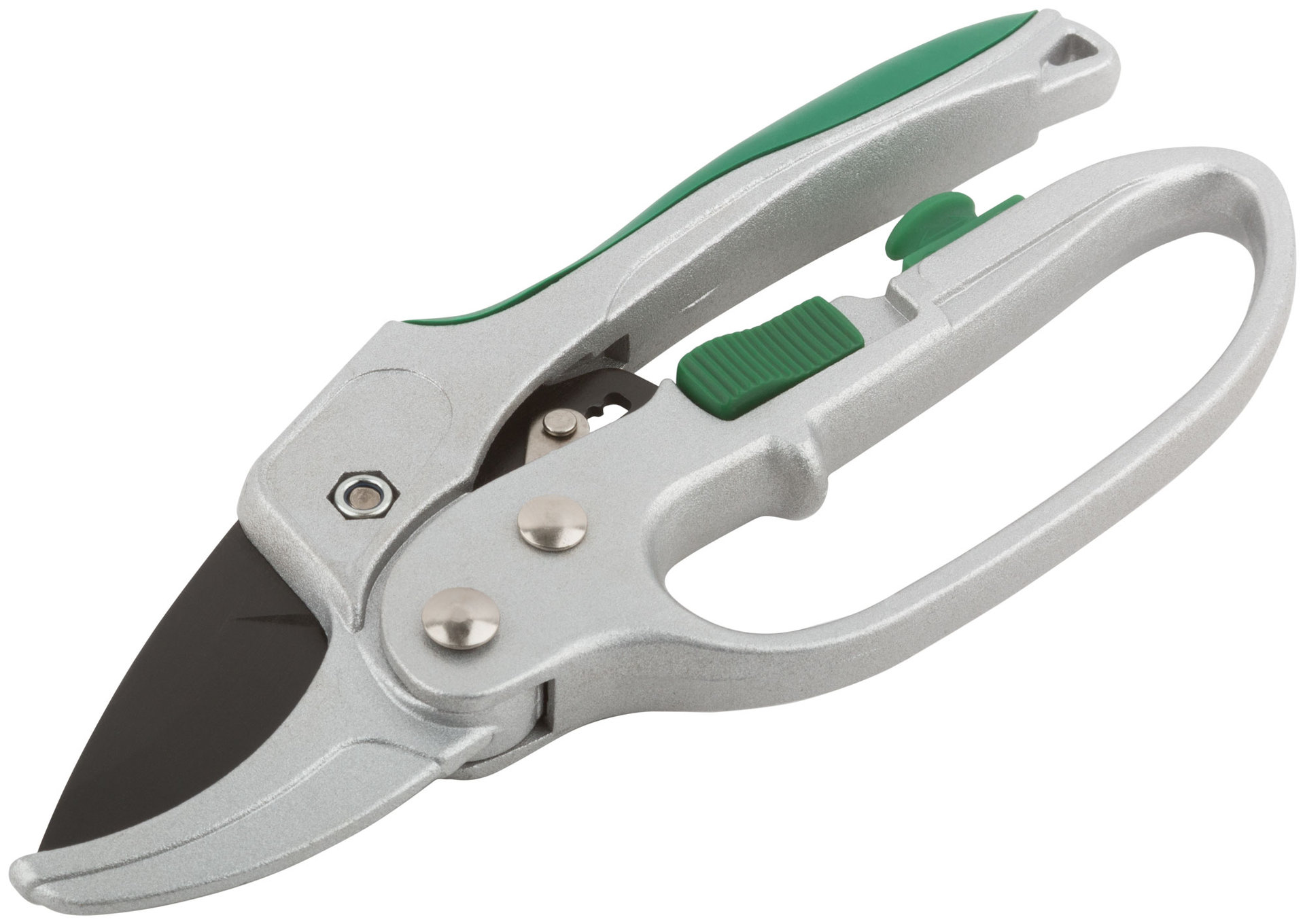 Секатор Профи, храп.механизм, режущ.кромки встык с наковальней, тефл.покр.лезвий, алюм.корпус 200 мм (77097)