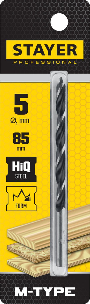 Сверло спиральное по дереву 5.0 x 85/45 мм, М-образная заточка M-type STAYER 2942-085-05
