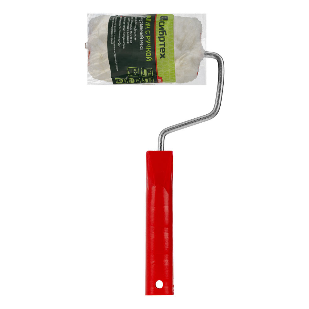 Валик Натуральный мех, в сборе, 100 мм, D 48 мм, D ручки 6 мм, крепление шплинтом Сибртех (80161)