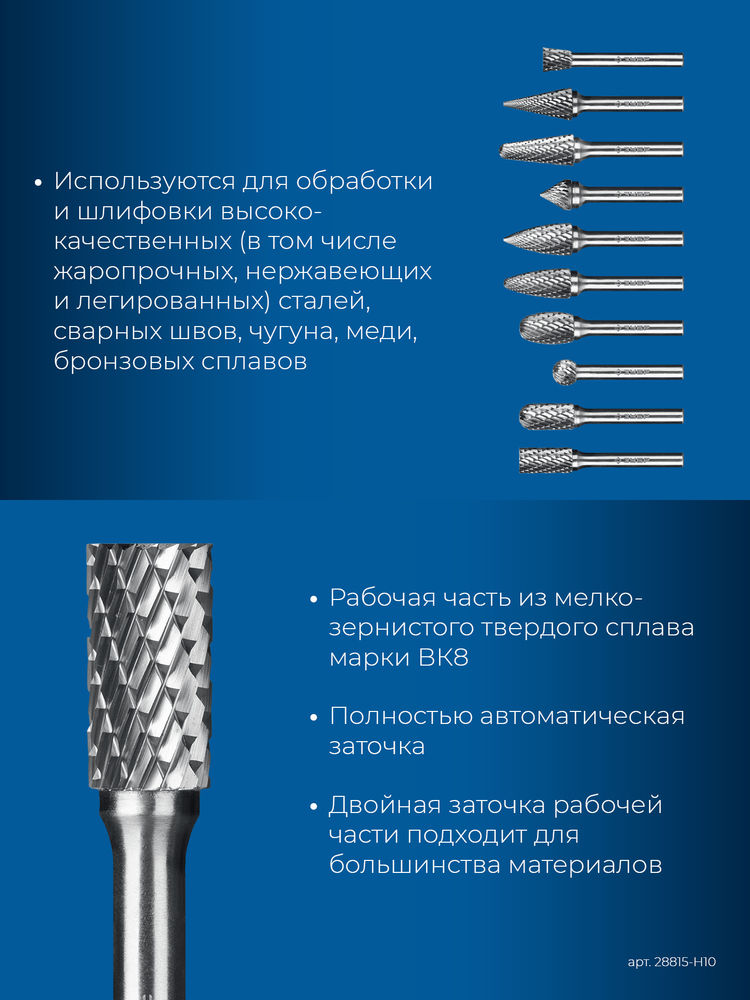 Набор борфрез твердосплавных 10 шт хв-к 6 мм Профессионал ЗУБР 28815-H10