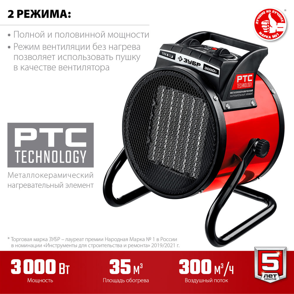 Тепловая пушка электрическая 3 кВт ЗУБР ТПК-3Р