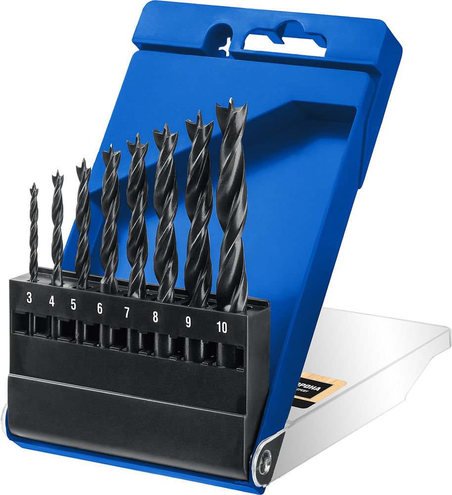 Набор спиральных сверл по дереву 8 шт (3-4-5-6-7-8-9-10 мм), М-образная заточка ЗУБР Профессионал 29421-H8_z01