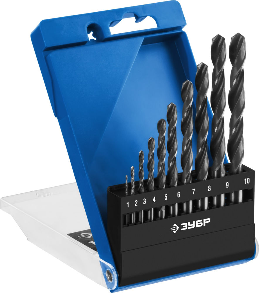 Набор сверл по металлу 1-10 мм 10 шт сталь Р6М5 класс В ЗУБР ПРОФ-В Профессионал 29621-H10