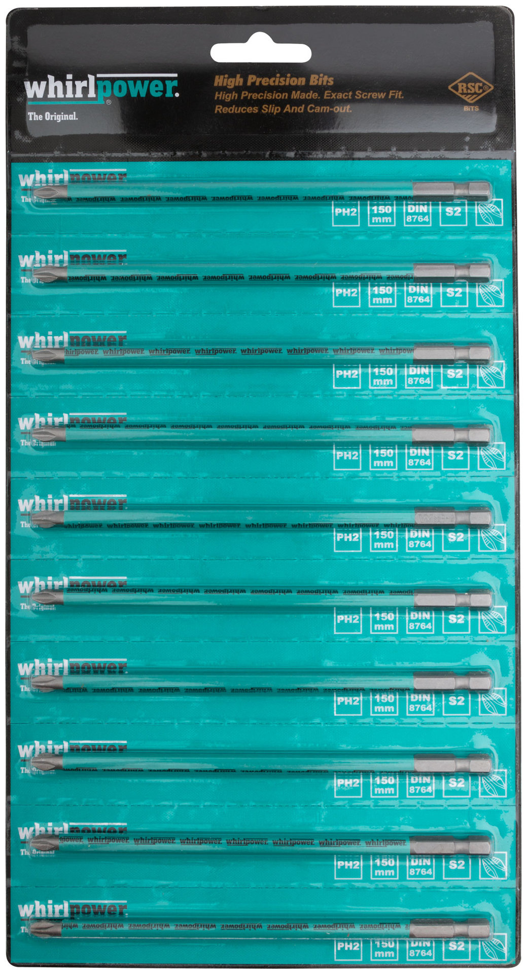 Биты WP, сталь S2, с насечкой, Профи, 150 мм PH2, 10 шт. (57573)