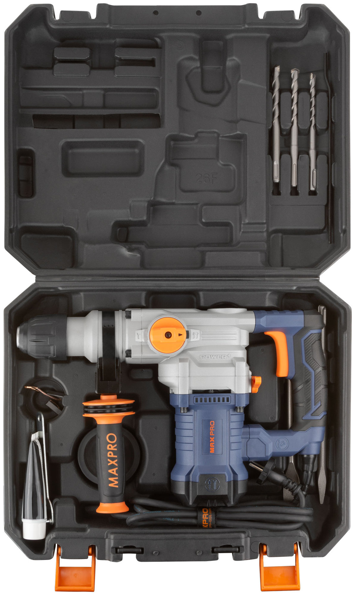 Перфоратор демонтажный 1200 Вт; 880 об/мин; 4,5 Дж; 3 режима; Д/Б/М-40/28/13; 4,95 кг; SDS-PLUS; антивибрационная ручка; резиновые вставки MAX-PRO 85091