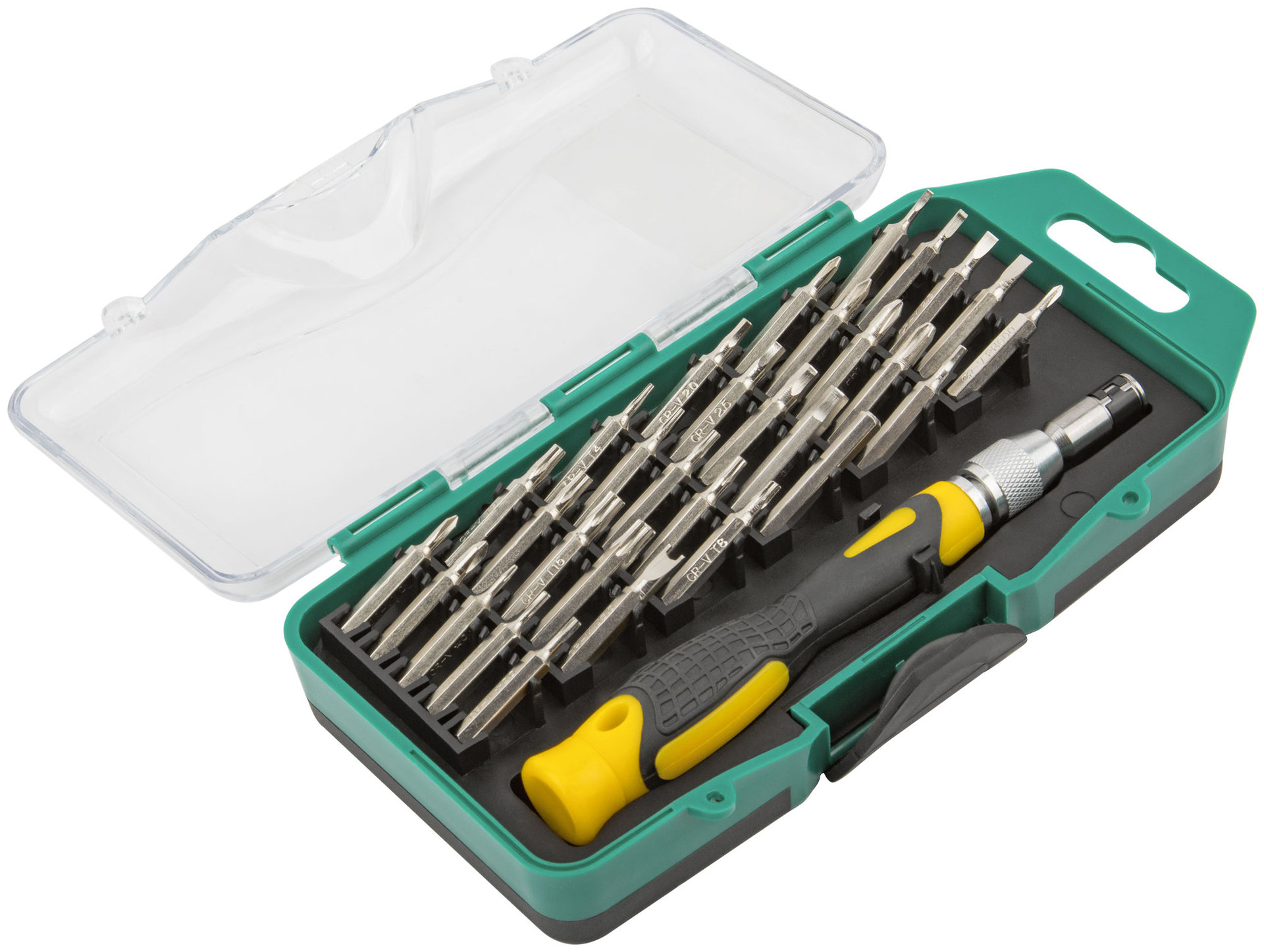 Отвертка с битами для точных работ, 30 CrV бит, пластиковый бокс (56189)