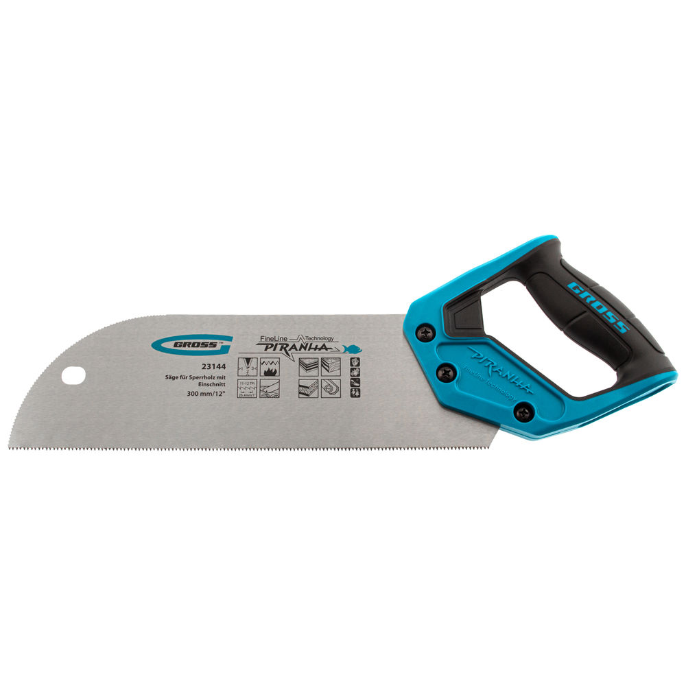Пила для фанеры с запилом Piranha, 300 мм/12, 11-12 TPI, каленый зуб 3D, двухкомпонентная рукоятка Gross