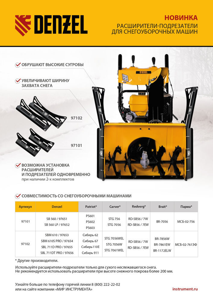 Расширители-подрезатели для снегоуборочных машин 97651-97652, 2 шт. Denzel (97101)