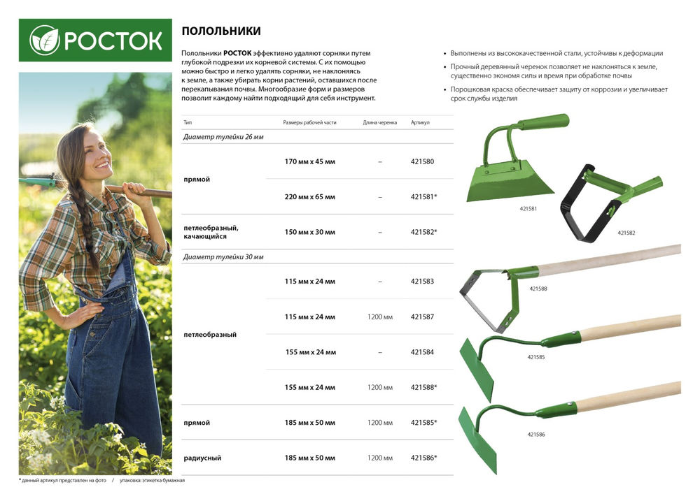 Полольник петлеобразный РОСТОК 115 x 24 мм, нержавеющая сталь, без черенка 421583