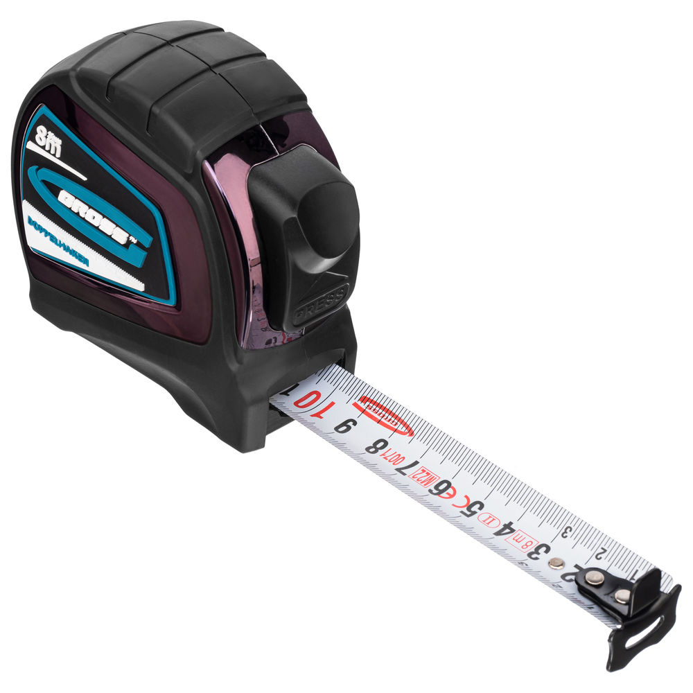 Рулетка Doppelhaken,8 м x 25 мм,двухсторонний зацеп,Нейлон,двусторонняя шкала,автоматическая фиксация Gross