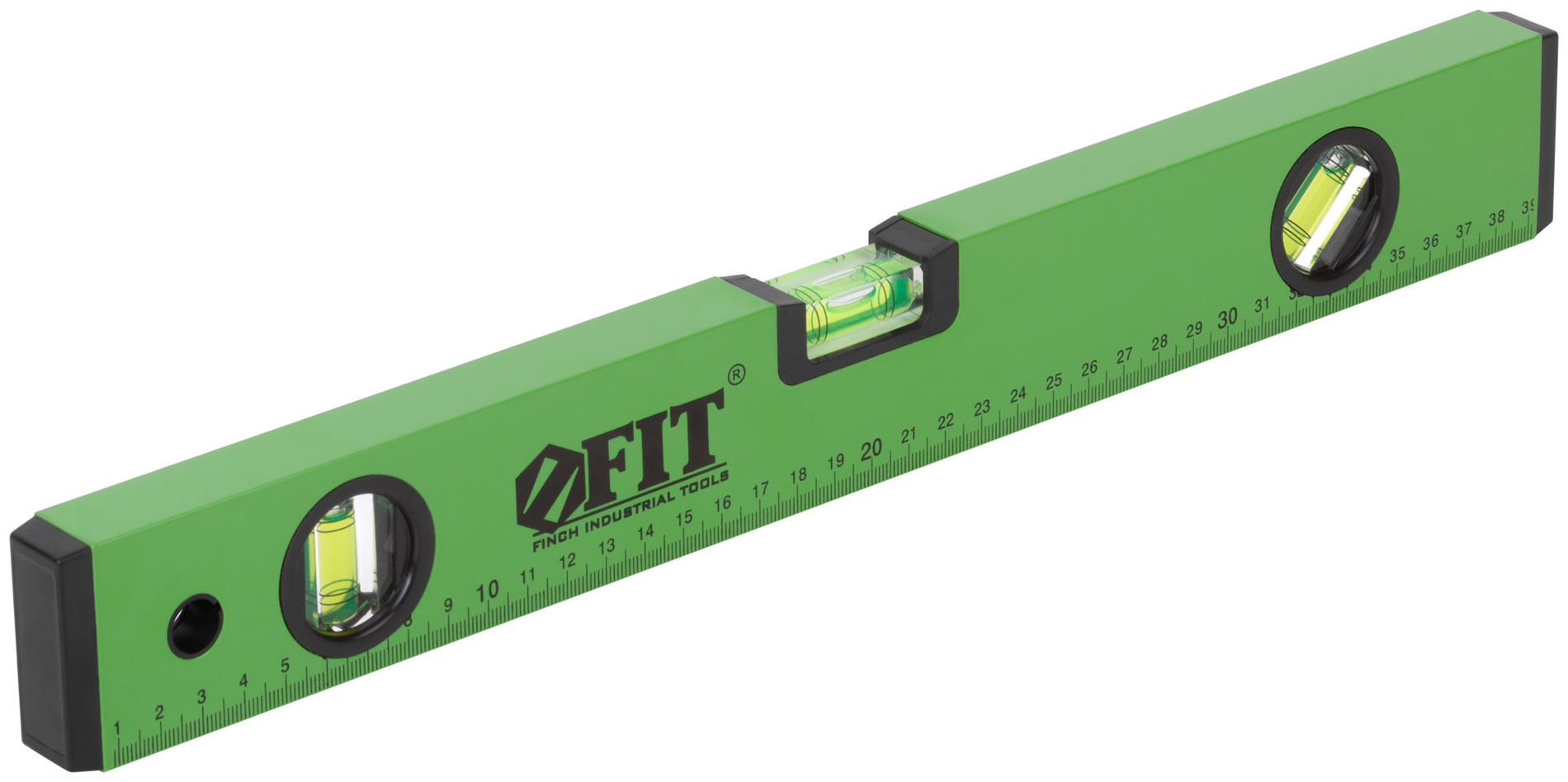Уровень Техно, 3 глазка, зеленый корпус, фрезерованная рабочая грань, шкала 400 мм (18114)