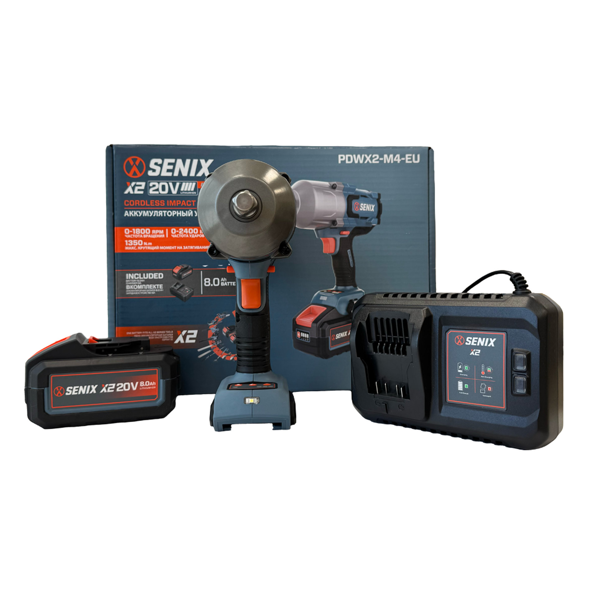 Импульсный гайковерт 1/2, 1350 Нм, акб 8Ач, зу 6А X2 20В