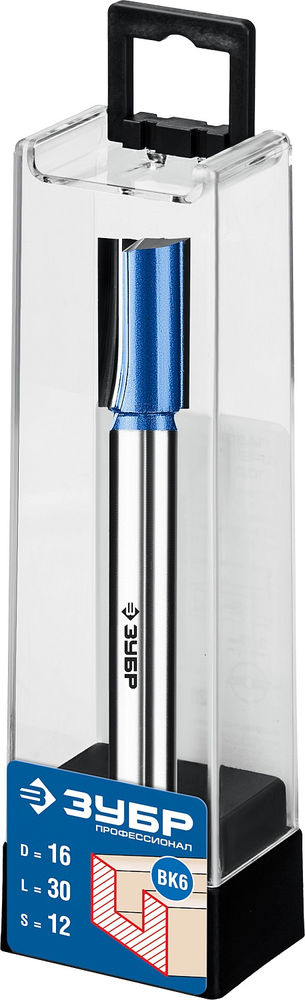 Фреза пазовая прямая 16?30 мм с нижними подрезателями хвостовик 12 мм ЗУБР Профессионал 28755-16-30