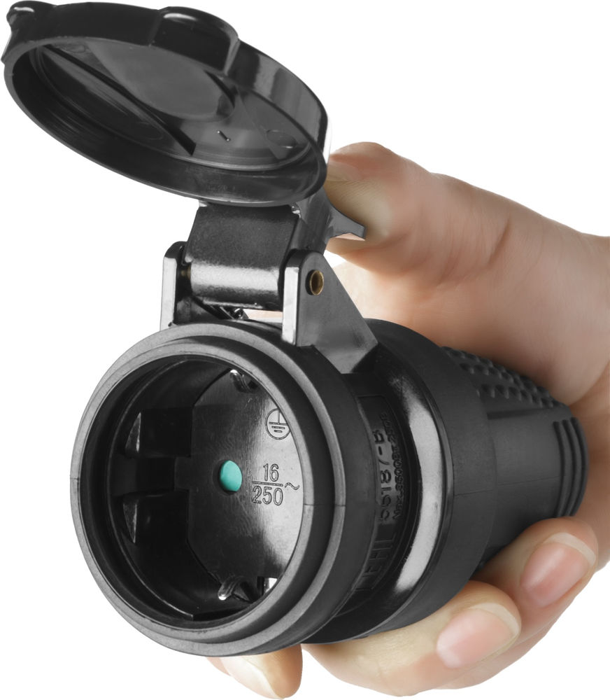 Розетка электрическая обрезиненная IP44, 16 A/220 В ЗУБР Профессионал 55187-B