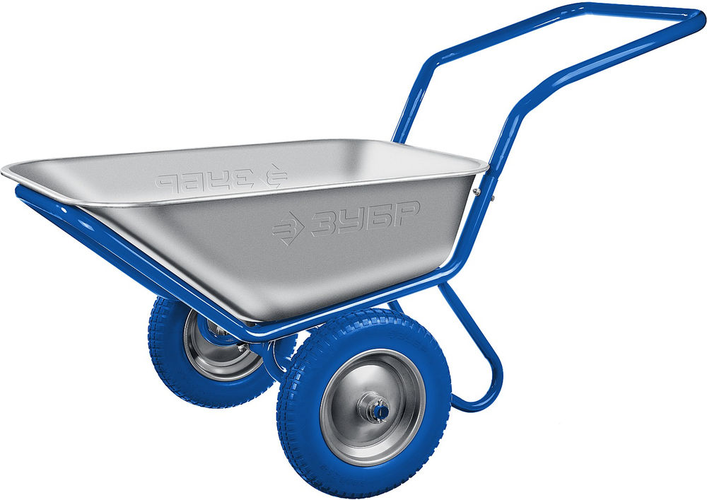 Тачка строительная двухколесная 110 л, 260 кг, в коробке, П-образная ручка, полиуретановые колеса Профессионал ЗУБР ПТ-500 39914