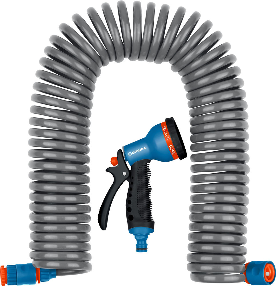 Поливочный набор, спиральный шланг 3/8 x 15 м, пистолет-распылитель, адаптеры, PROLine GRINDA 428495