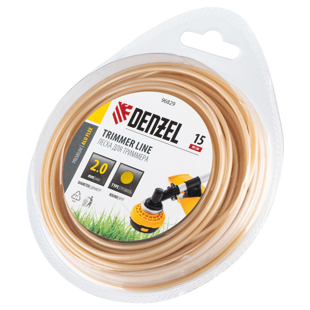 Леска для триммера армированная алюминием круглая, 2,0мм х 15м, блистер ALUFLEX Denzel (96829)