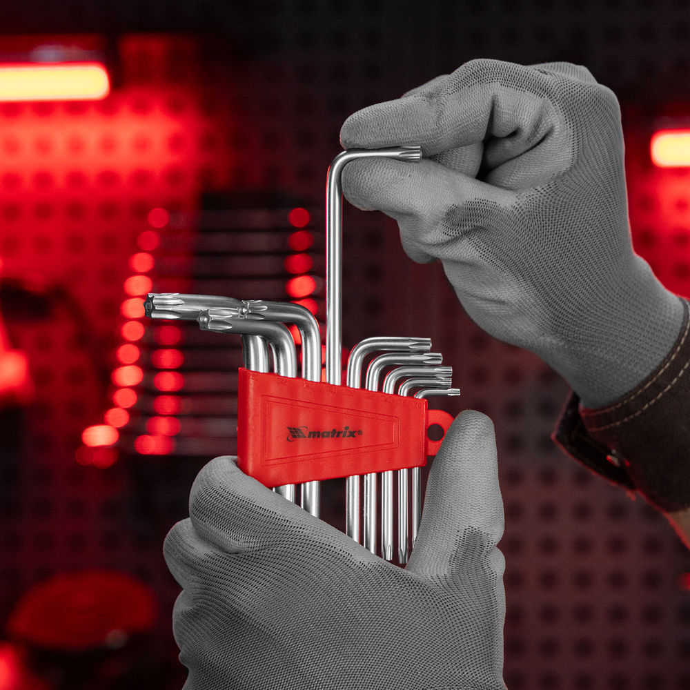 Набор ключей имбусовых Torx , 9 шт, T10-T50, CrV, коротких, с сатинированным покрытием Matrix