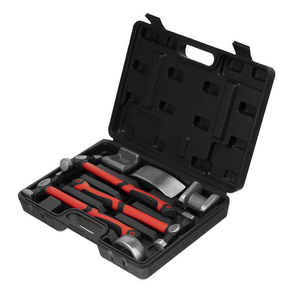 Набор рихтовочный, 3 молотка с фибергласовыми ручками, 4 наковальни, пластиковый бокс Matrix (10845)