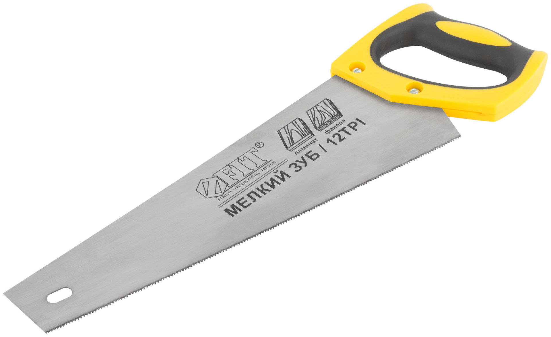 Ножовка по ламинату, мелкий каленый зуб 12 ТPI (шаг 2 мм), заточка, пласт.прорезиненная ручка 350 мм (40478)