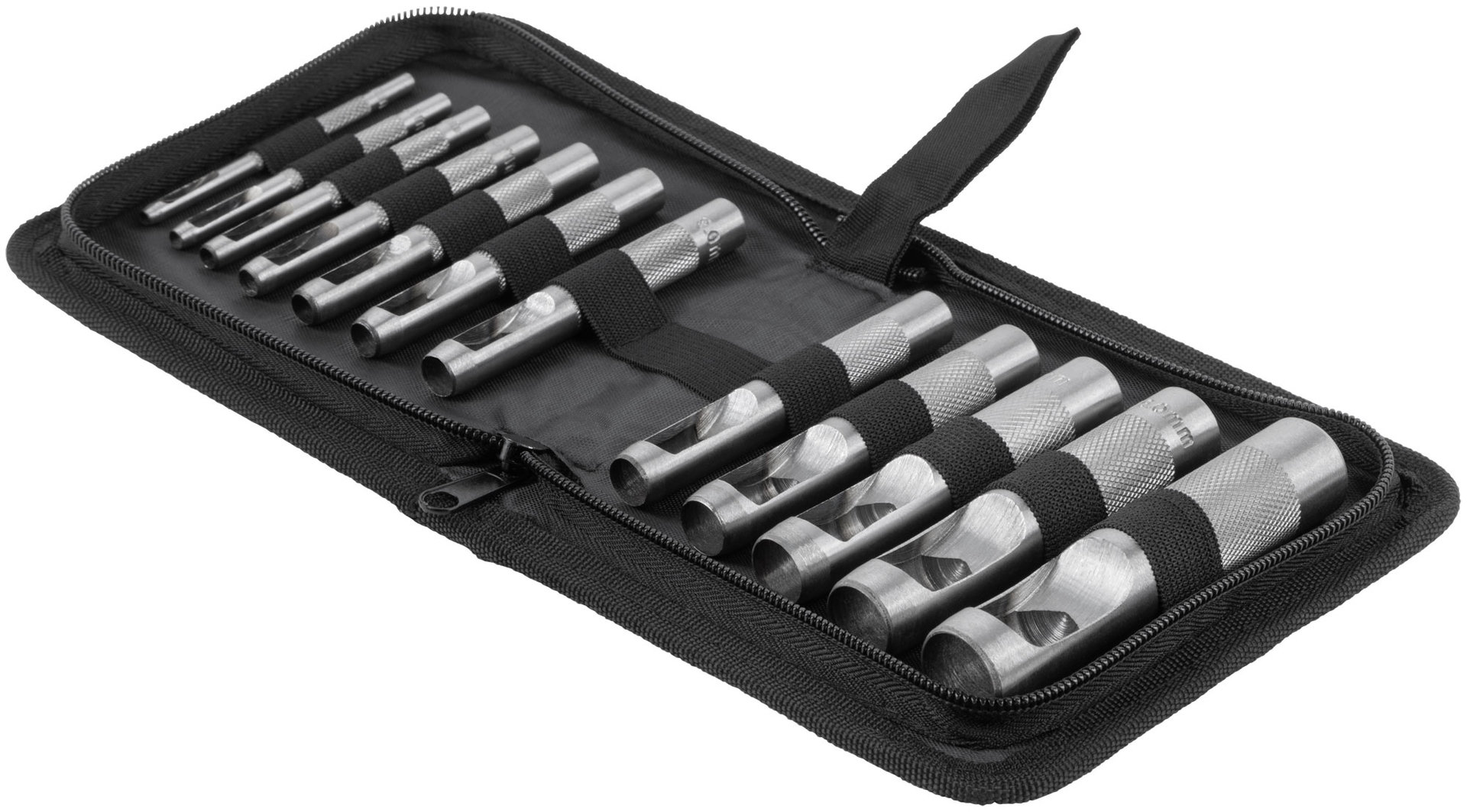 Пробойники для кожи, набор 12 шт. (отверстия 3-4-5-6-7-8-9-10-12-14-16-19 мм ) (67429)