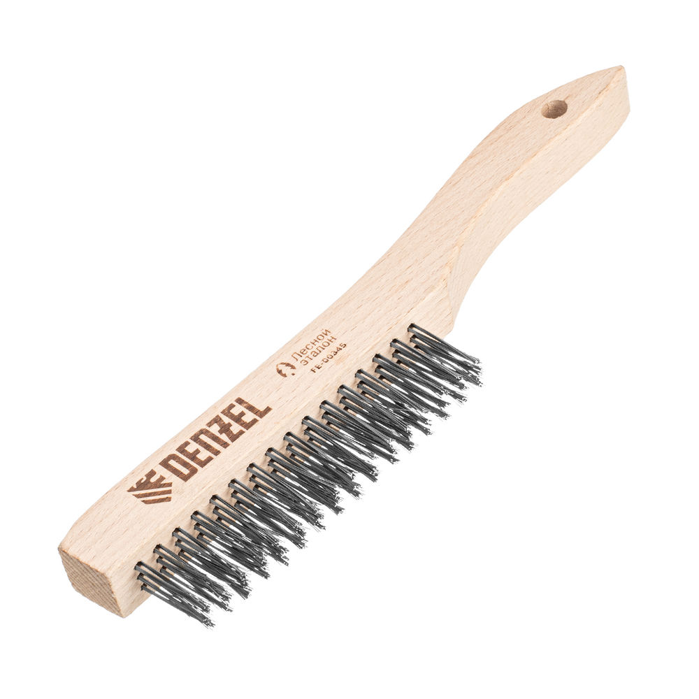 Щетка зачистная 3-х рядная, прямая проволока из нержавеющей стали с деревянной ручкой, EFP// Denzel (74843)