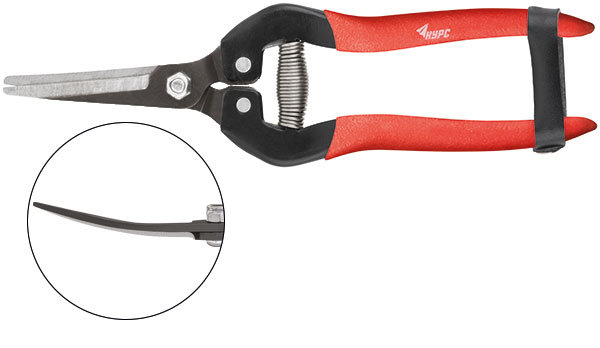 Секатор садовый, режущие кромки внахлест, изогнутые лезвия, ПВХ накладки на ручки 190 мм (76260)