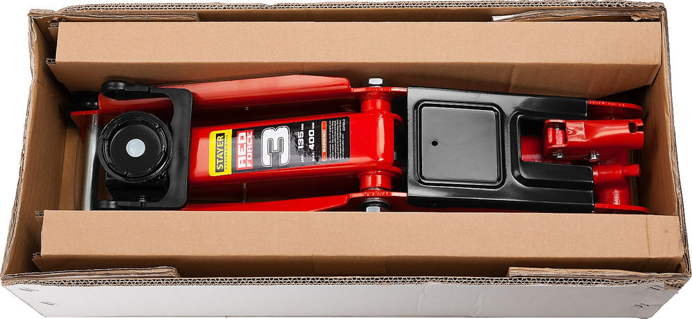 Домкрат подкатной 3 т, 135 - 400 мм с увеличенным подъемом R-33 RED FORCE Professional STAYER 43154-3