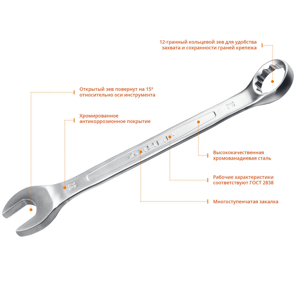 Набор ключей гаечных комбинированных и рожковых 32 шт 6-32 мм Профессионал ЗУБР 27086-H32