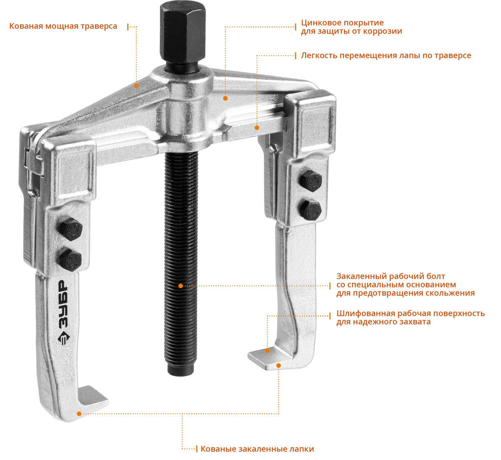 Съемник внешний d 30 - 100 мм внутренний d 45 - 115 мм раздвижной двухзахватный Профессионал ЗУБР 43310-115-100