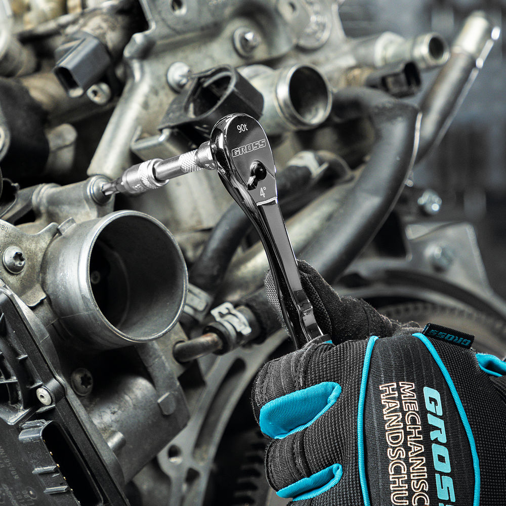 Ключ-трещотка 1/4, CrV, 90 зубьев, усиленный, хром Gross