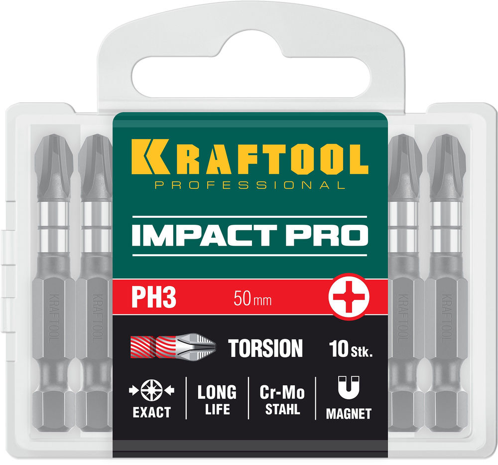Ударные биты Impact PH 3, 50 мм, 10 шт KRAFTOOL 26191-3-50-S10