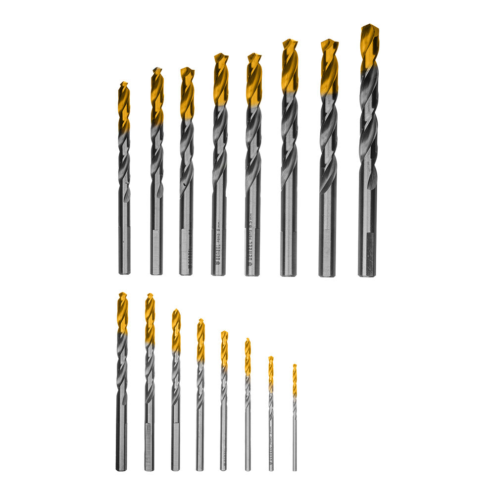 Набор сверл по металлу, 1-10 мм, Р6М5-TiN, Golden Tip, 19 шт Denzel (723003)