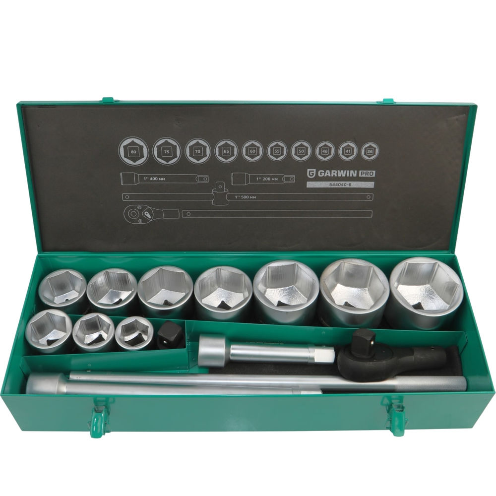 Набор торцевых головок 1, 6 гр., 14 пр., 36-80 мм, GARWIN PRO, 644040-6