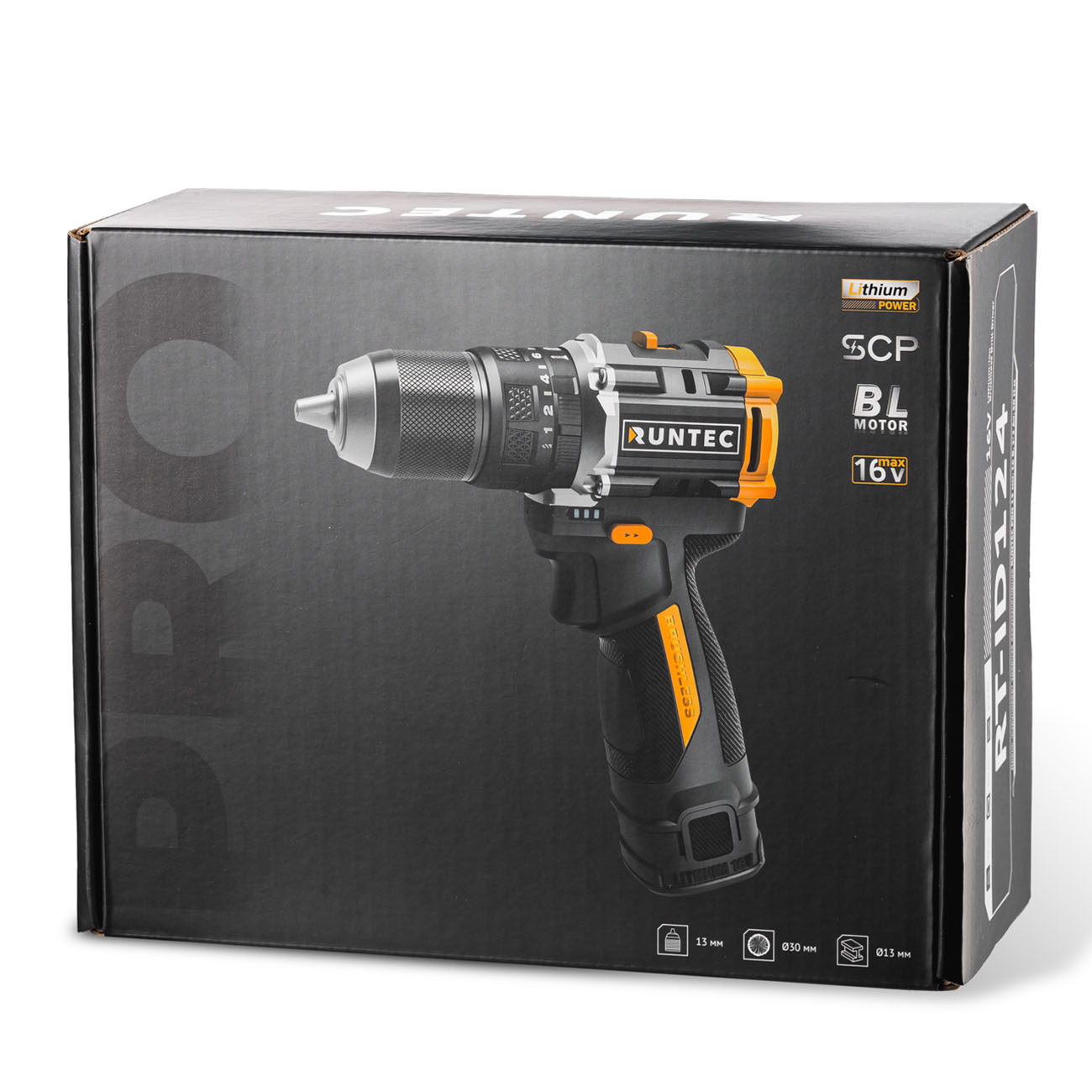 Дрель-шуруповерт ударная аккумуляторная PRO 13 мм, 16В, 2*2Ач, 50Нм RUNTEC RT-ID124