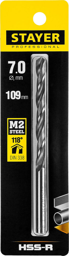 Сверло по металлу быстрорежущая сталь P6M5 Professional HSS-R STAYER 7.0x109 мм 29602-7  