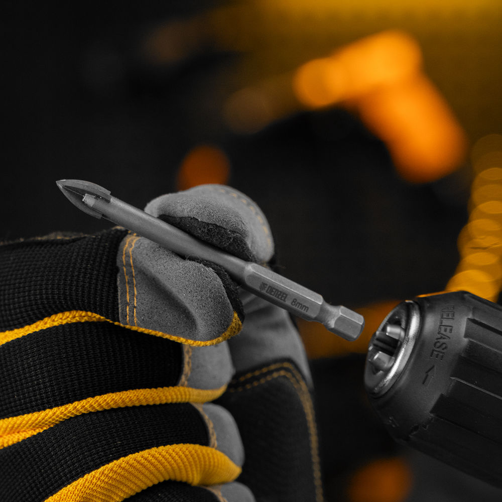 Сверло по керамической плитке 8 мм, крестовая пластина, шестигранный хвостовик// Denzel (728073)