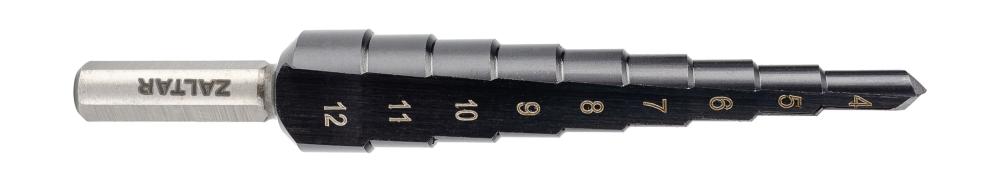 Сверло ступенчатое, HSS TiAlN, Gr.1, O4-12 мм, прямая канавка, трёхплоскостной хвостовик (ZA-50061)