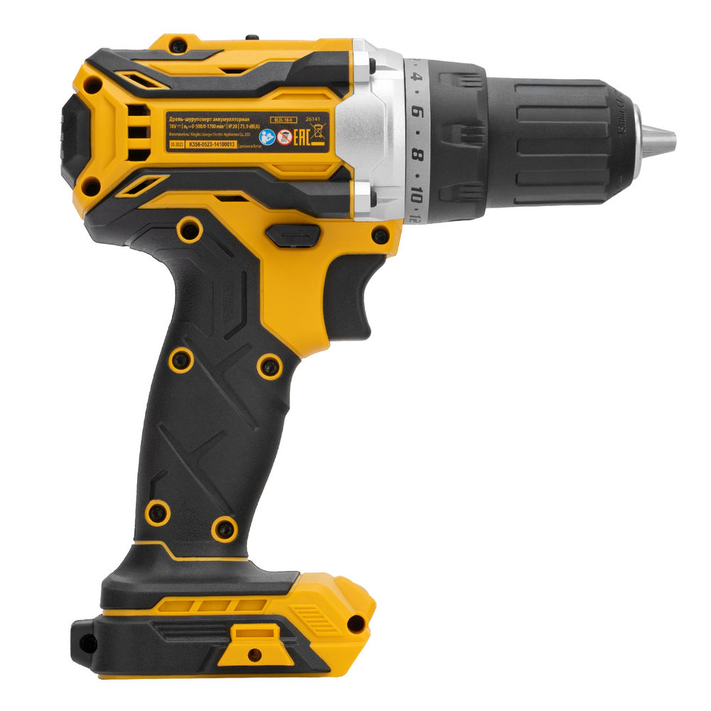 Дрель-шуруповерт аккумуляторная, бесщет. BLDL-18-0 Li-Ion, 18 В Denzel (26141)