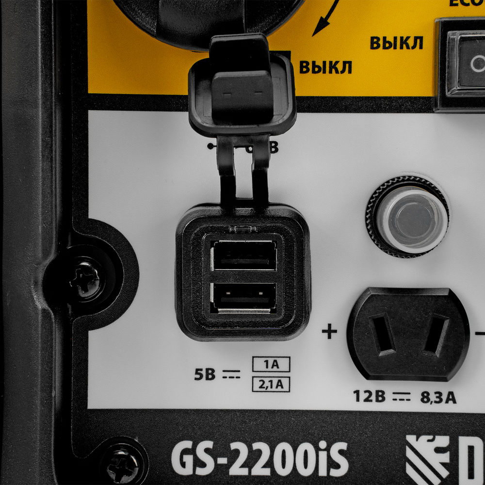 Генератор инверторный GS-2200iS, 2,2 кВт, 230 В, закрытый корпус, ручной старт DENZEL (94713)