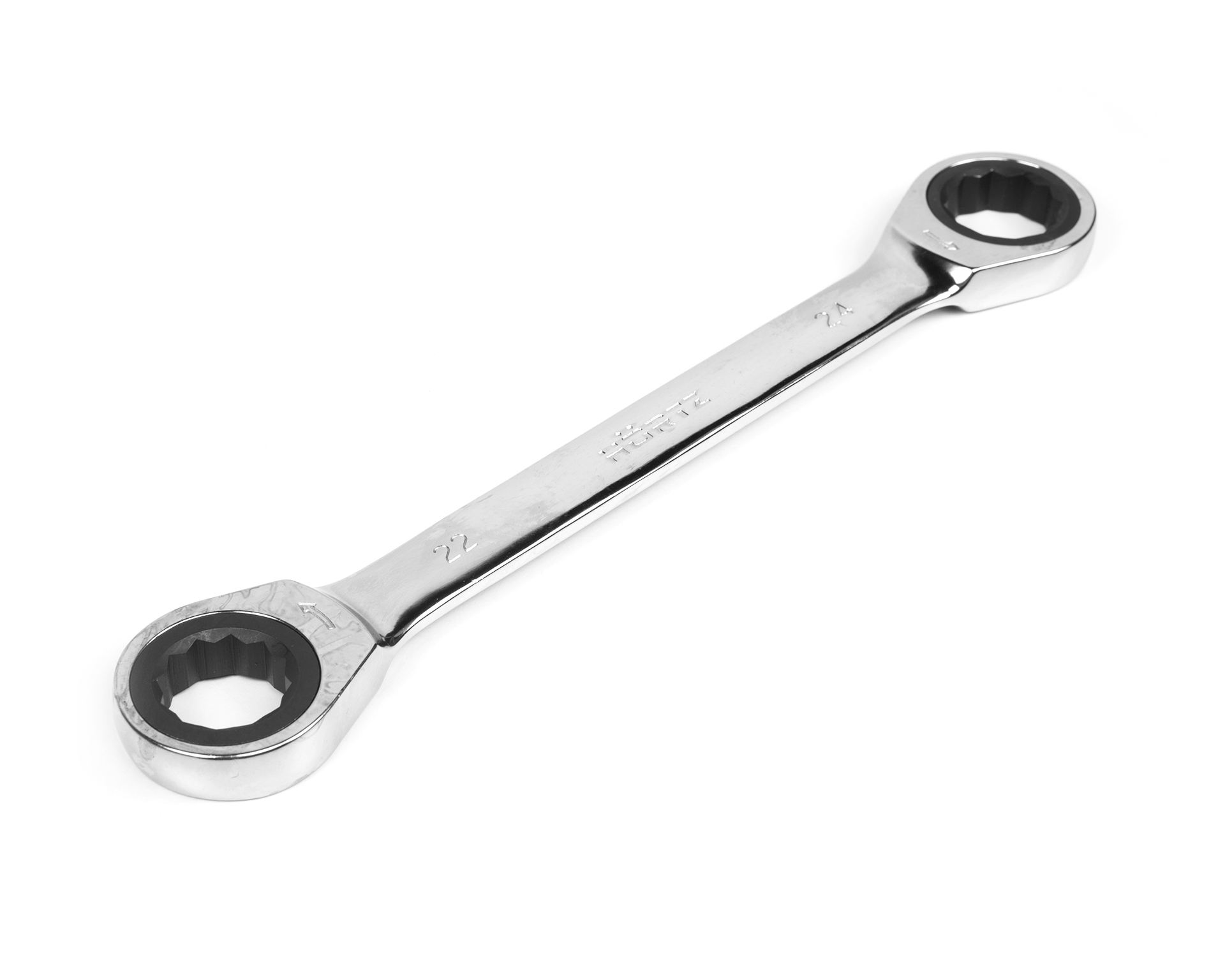 Ключ накидной двусторонний 22х24 мм трещоточный хромирование HORTZ